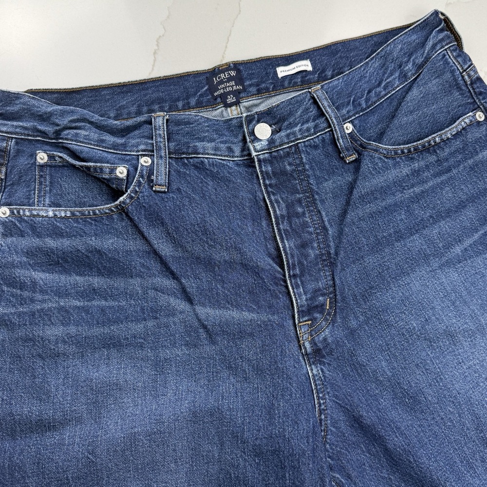 J. Crew Jeans Womens‎ 33 Dark Wash Vintage Wide Leg Premium Edition Button Fly